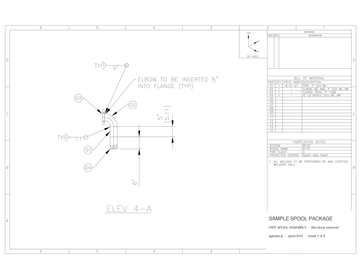 Pipe spool package — 6 spool sheets, scanned — sheet 1 of the sample PDF